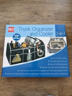 New never used -NEO Black Trunk Organizer and Cooler - 2-in-1 Foldable Storage.